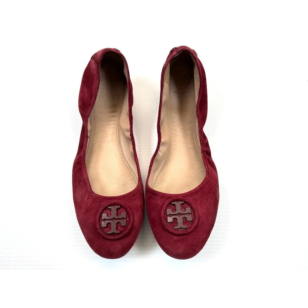 Tory Burch Allie Ballet Flats‎ Women 11 Suede Leather Logo Comfort Lightweight